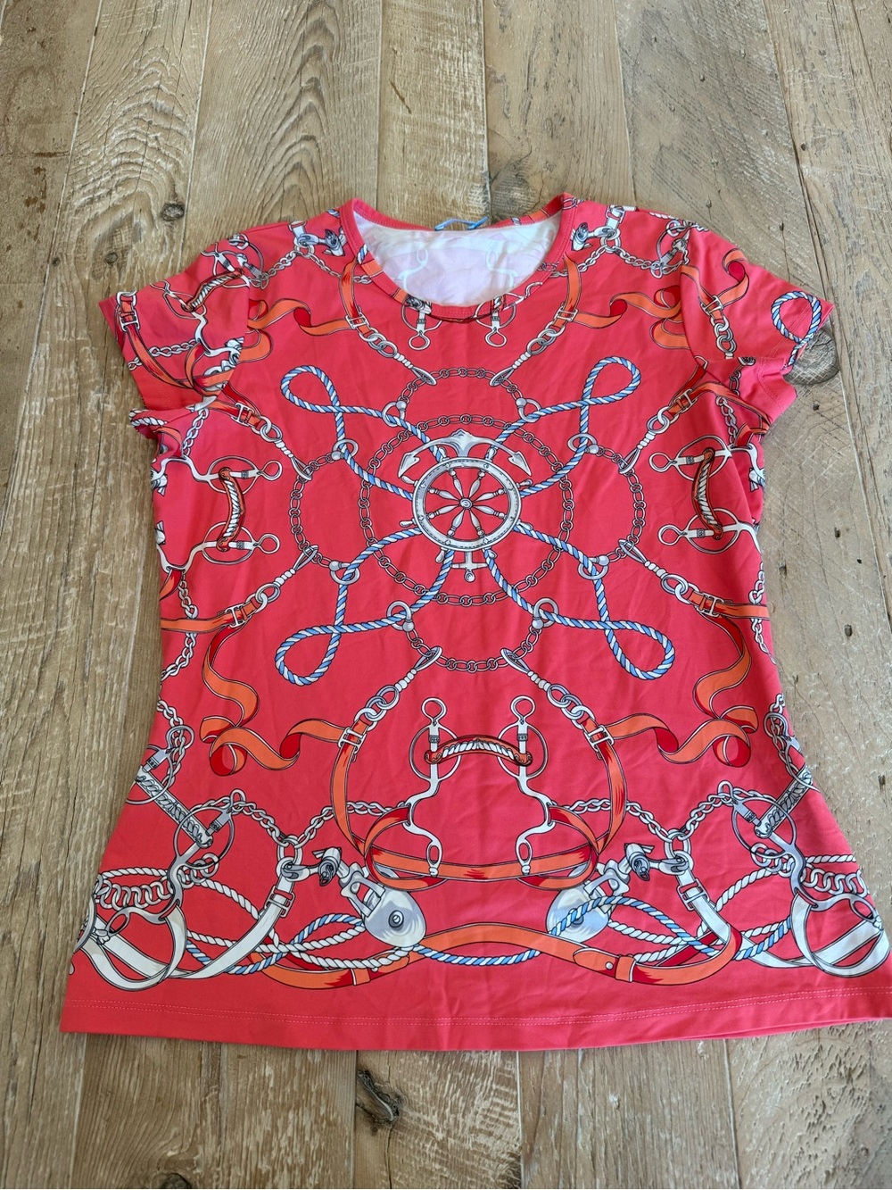 J McLaughlin Coral Printed Short Sleeve Top M